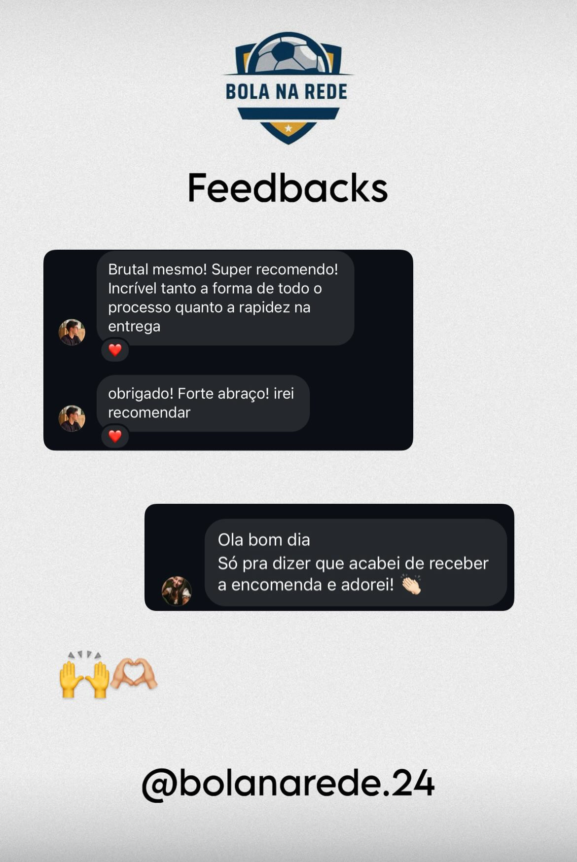 Print de feedback de cliente satisfeito com a encomenda recebida